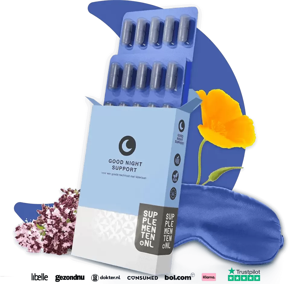 Good Night Support, verpakking met capsules en bloemen